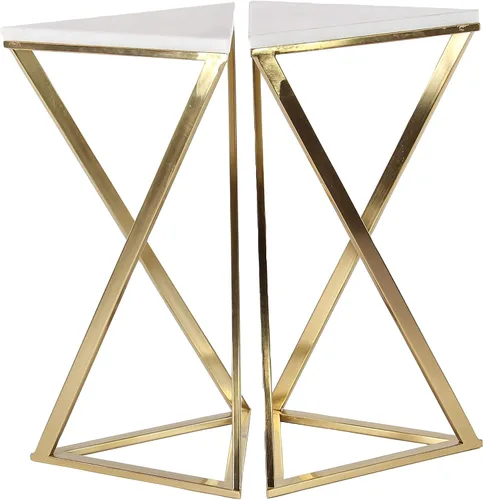 Vista 13 de Deco 79 Mesa auxiliar de metal con parte superior de mármol, juego de 2 mesas auxiliares de 24 pulgadas, 20 pulgadas de alto, dorado
