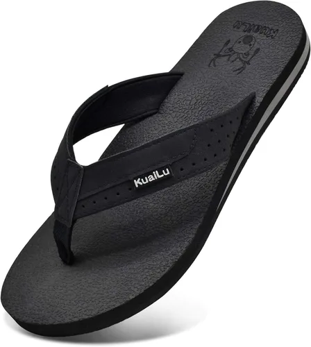 Vista 6 de KuaiLu - Sandalias de pata de gallo para hombre con soporte para el arco y plantilla de piel usada para tapetes de yoga