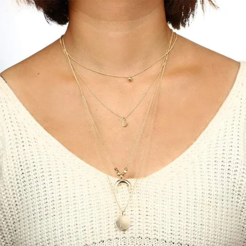 Vista 5 de Ludress - Collares dorados de diseño escalonado, con dijes de diamante de imitación, mariposa, luna y gargantilla accesorios de joyería para mujeres