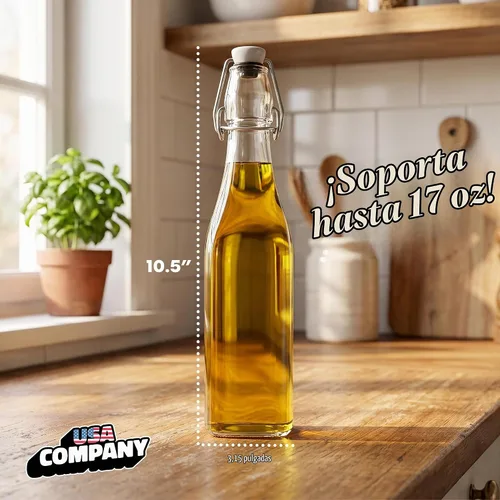 Vista 3 de Nevlers - Botellas cuadradas de vidrio con tapa oscilante de 17 onzas
