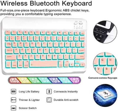 Vista 5 de Funda de teclado retroiluminada para Galaxy Tab A8 de 10.5 pulgadas modelo 2022 (SM-X200/X205/X207), cubierta delgada y ligera con teclado