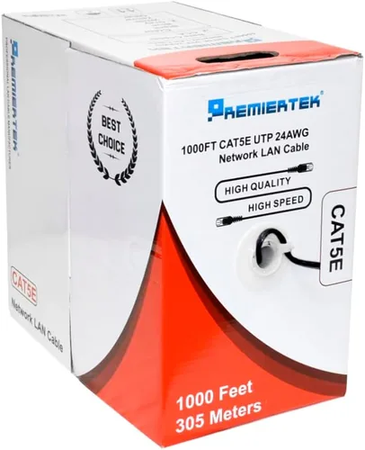 Vista 2 de Premiertek 1000 pies Cat5e 24AWG CCA UTP Solid 4 pares de cable LAN Ethernet de red a granel negro (CAT5E-1KFT-BK)