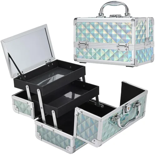 Vista 9 de Estuche de Tren de Maquillaje FRENESSA Caja de Maquillaje Organizador Portátil Estuche de Cosméticos para Viaje Estuche de Maquillaje con Espejo