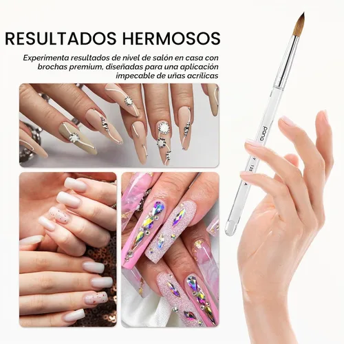 Vista 5 de PANA Pure Kolinsky Cepillo de uñas acrílico con mango de madera - forma redonda Transparente