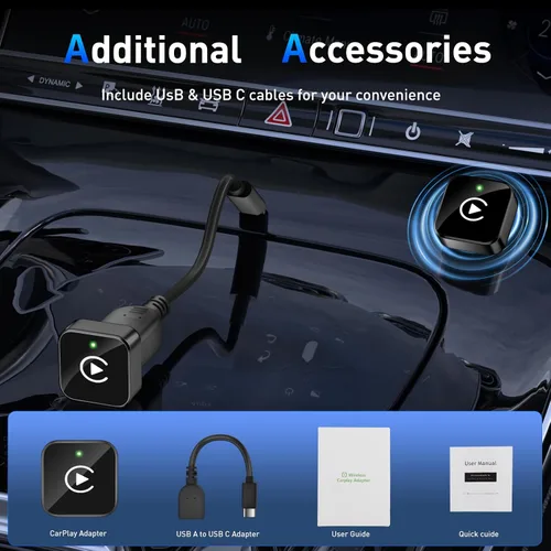 Vista 7 de iGENJUN Adaptador inalámbrico CarPlay 2026 actualizado Mini diseño, USB/USB-C Plug & Play convierte CarPlay a inalámbrico - Fácil de usar conexión