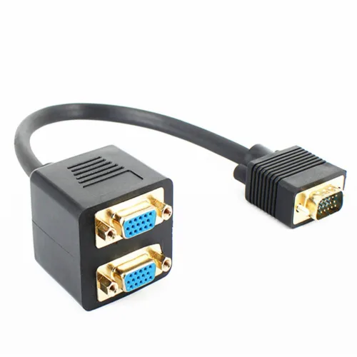 Vista 6 de Divisor de cable de vídeo VGA de 2 puertos 1 en 2 salidas ordenador portátil portátil tarjeta gráfica externa VGA monitor proyector adaptador