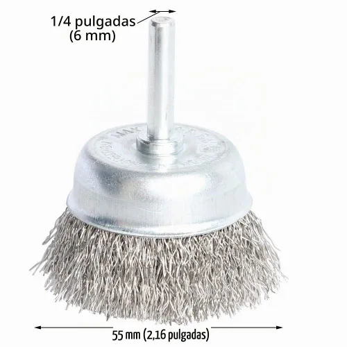 Vista 2 de Kit de cepillo de copa prensado de alambre de acero inoxidable 6PCS para taladro con vástago de 1/4 pulgadas