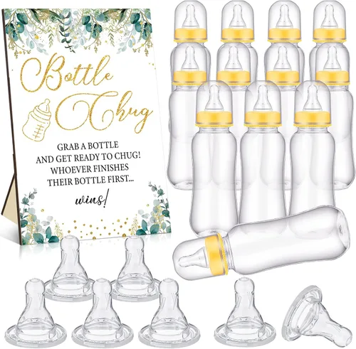 Vista 14 de TrelaCo Safari Cool Baby Shower Games Bottle Chug Sign Wooden Jungle Animals Set de regalo para revelación de género suministros de fiesta y 12