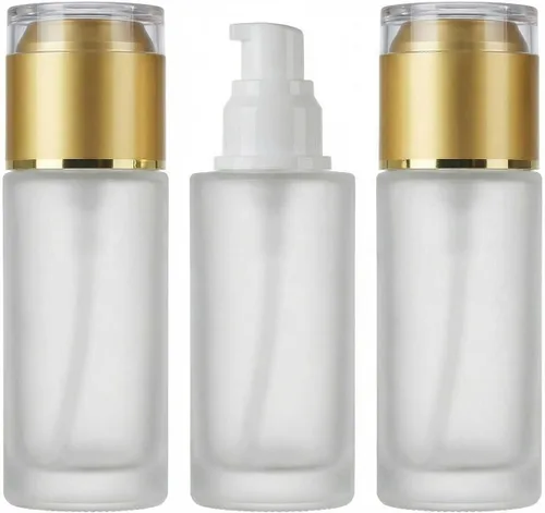 Vista 9 de QUUPY Paquete de 3 botellas vacías recargables de vidrio esmerilado transparente, dispensadores de cosméticos portátiles de viaje para loción