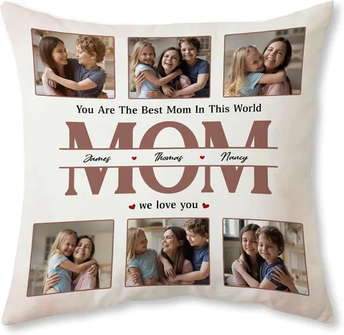 Vista 13 de Hyturtle Personalized Best Mom Pillow with Insert – Custom Gift for Mother from Daughter Son – Inspirational Cushion for Birthday, Christmas, Mom