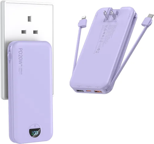 Vista 17 de Ffnpua Cargador portátil Power Bank 10000mAh PD20W con cables incorporados