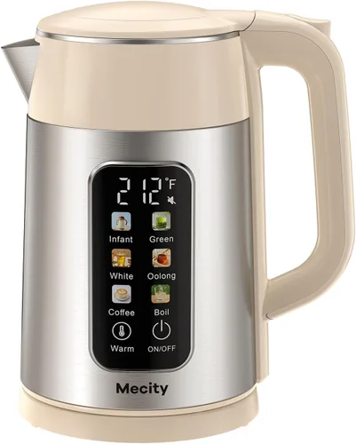 Vista 11 de Mecity Hervidor eléctrico de 1.7L con pantalla táctil de control de temperatura, sin contacto de plástico con agua. 6 programas de temperatura