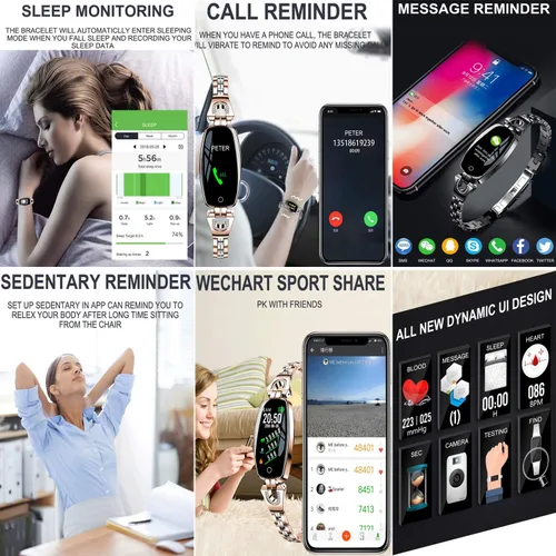 Vista 5 de AOCKS H8 Smart Watch Monitor de ritmo cardíaco de presión arterial pulsera deportiva impermeable nuevo rastreador de fitness plata