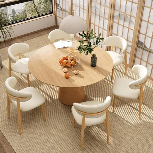 Vista 12 de Juego de 2 sillas de comedor para cocina, tapizadas, modernas, de cuero, original/beige