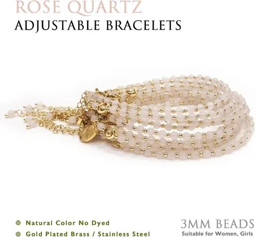 Vista 3 de Morchic - Pulsera ajustable de pulgadas para mujer, con mini cuentas de gemas naturales, serie de dijes de gemas de energía, regalo de cumpleaños