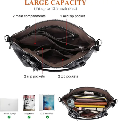 Vista 6 de Over Earth Bolsos de hombro para mujer, bolso cruzado de cuero suave