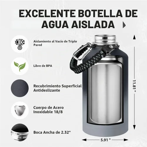 Vista 4 de SENDESTAR Botella de agua de 128 onzas con aislamiento al vacío de doble pared a prueba de fugas, botella de agua deportiva de acero inoxidable