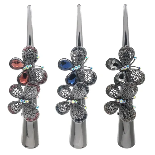 Vista 2 de Fashion & Lifestyle Juego de 3 pinzas de corte de cocodrilo grandes de aleación de metal para mujeres y niñas, horquillas de sujeción bastante