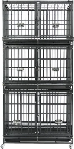 Vista 15 de Homey Pet Jaula apilable resistente de 37 pulgadas con ruedas para perros
