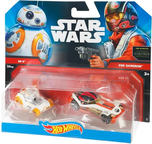 Vista 5 de Hot Wheels Coche de personajes de Star Wars 2 unidades BB-8 y Poe Dameron