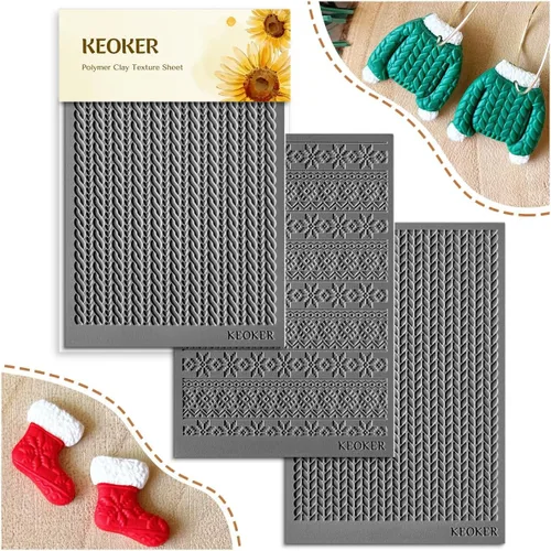Vista 7 de Keoker Hoja de textura de arcilla polimérica para Navidad, tapete de textura de arcilla navideña para hacer aretes, joyas, herramientas de aretes