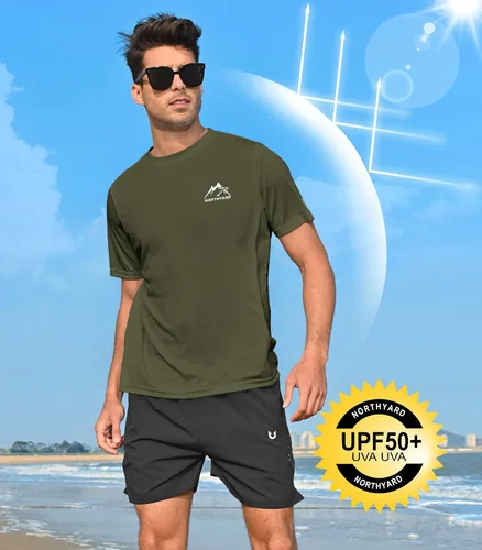 Vista 4 de NORTHYARD Camisetas de entrenamiento para correr para hombre, secado rápido Verde Armada (ArmyGreen)