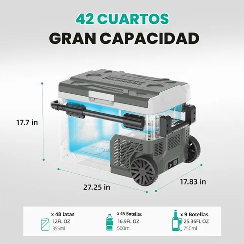 Vista 4 de Alpicool Refrigerador portátil para automóvil, refrigerador de 12 voltios con rueda, refrigerador de automóvil de 42 cuartos de galón, control