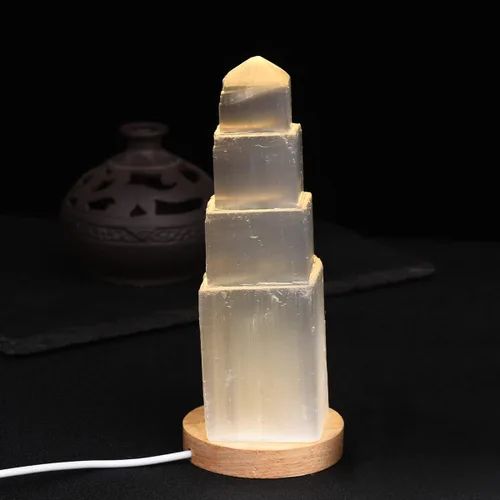 Vista 9 de JIC Gem Lámpara de selenita USB con forma de hongo blanco, pequeña lámpara de cristal de selenita de 3,1 pulgadas con base de soporte de luz