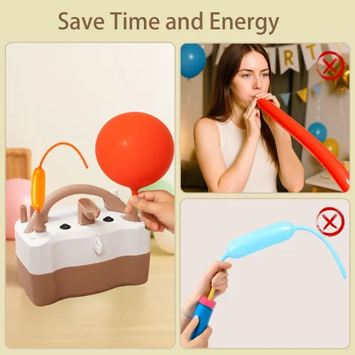 Vista 3 de AXHJ Bomba eléctrica para globos, bomba eléctrica portátil de globo de aire de doble boquilla, inflador de globos para decoraciones de fiestas