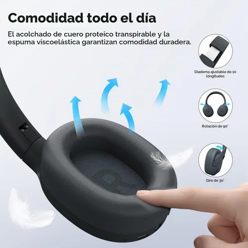 Vista 5 de Tribit QuietPlus 81 Wireless Over-Ear Headphones, 110H Playtime, Black