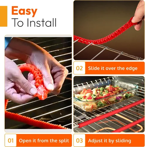 Vista 7 de Protección para estantes de horno de silicona - Protector de estante resistente al calor para estufa, protector lateral de calor para la parrilla