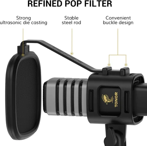 Vista 5 de TONOR - Micrófono USB para PC, Micrófono de condensador cardioide para computadora con trípode, filtro pop, soporte de choque