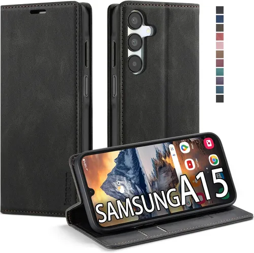 Vista 38 de Funda tipo cartera para Samsung Galaxy A12 con tarjetero [bloqueo RFID] atril magnético, funda de cuero con tapa para Samsung Galaxy A12 (negro)
