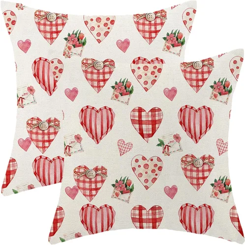 Vista 10 de Juego de 2 fundas de almohada para el día de San Valentín de 16 x 16 pulgadas, fundas de almohada rosas con corazón de amor, San Valentín, boda, día