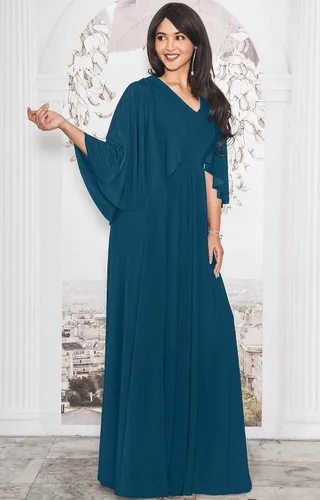 Vista 4 de KOH KOH Vestido largo de cóctel con cuello en V y mangas de murciélago para mujer