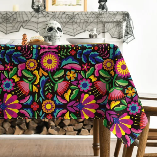 Vista 3 de Horaldaily Mantel de México 52x70 Pulgadas Rectangular, Halloween Cinco De Mayo Fiesta Lavable Cubierta de Mesa Estacional para Decoración de Fiesta
