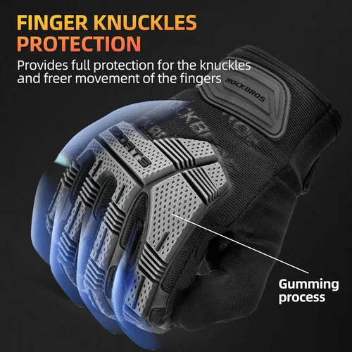 Vista 2 de ROCKBROS Guantes para ciclismo de montaña con almohadilla de gel, pantalla táctil y protección de nudillos para BMX MX ATV MTB Racing, color negro