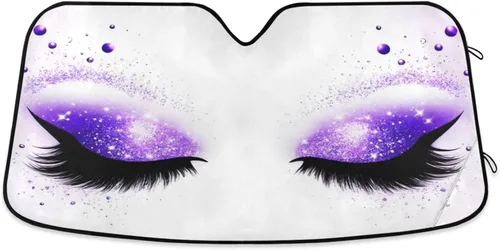 Vista 19 de Parasoles para parabrisas de vehículo, diseño de ojos de mujer, guiño y pestañas sexys, bloquean rayos ultravioleta y mantienen tu vehículo fresco
