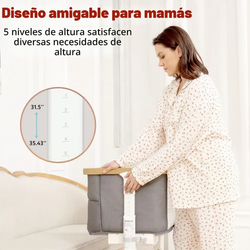 Vista 8 de VaVaSoo Cuna Eléctrica con Balancín para Bebé, Cuna Automática al Lado de la Cama que se Balancea Sola, 3 Movimientos, Rodamiento Automático, Cuna