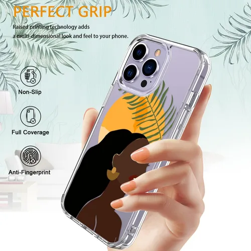 Vista 5 de LUHOURI Funda para iPhone 15 Pro con protector de pantalla, acrílico transparente Funda protectora de carga inalámbrica, ajuste delgado, diseños