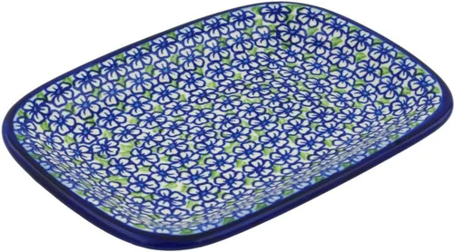 Vista 23 de Auténtico plato de cerámica polaca de 10 pulgadas en diseño amarillo hecho a mano en Bolesławiec Polonia por Ceramika Bona + certificado