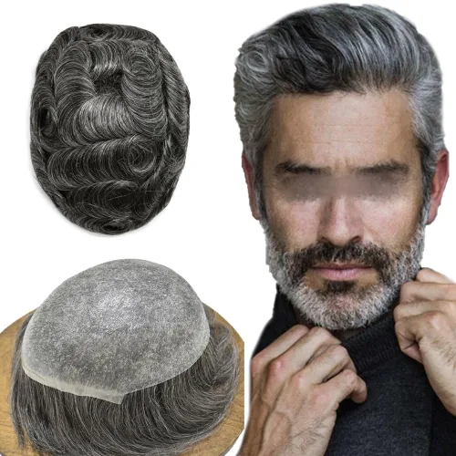 Vista 43 de 0.002 in ultra fina piel tupé Remy cabello humano piezas para hombres V-Looped sistema de pelo para hombre tupé pelo tupé para hombres protesis