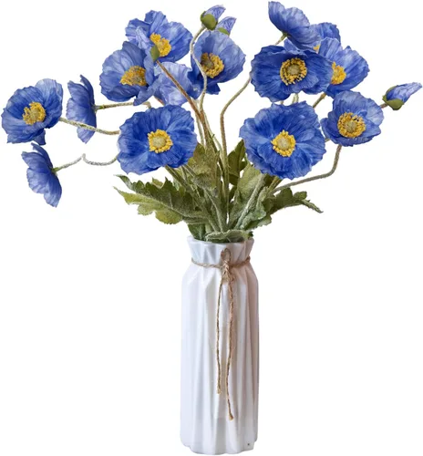 Vista 15 de Flores artificiales, 5 unidades, flores de amapolas, flores artificiales de seda para el hogar, oficina, boda, decoración al aire libre (negro)