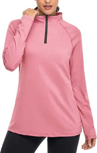 Vista 4 de Cestyle Suéter ligero de manga larga UPF 50 con cremallera de 14 para mujer