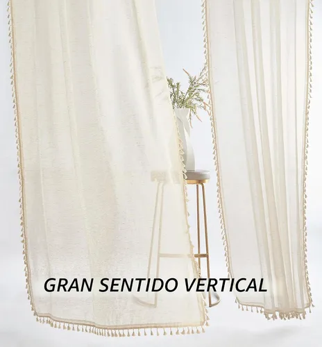 Vista 4 de Sanceor Cortina bohemia extra larga transparente con bolsillo para barra, 1 panel de 120 pulgadas de largo, mezcla de lino natural de 2 pisos