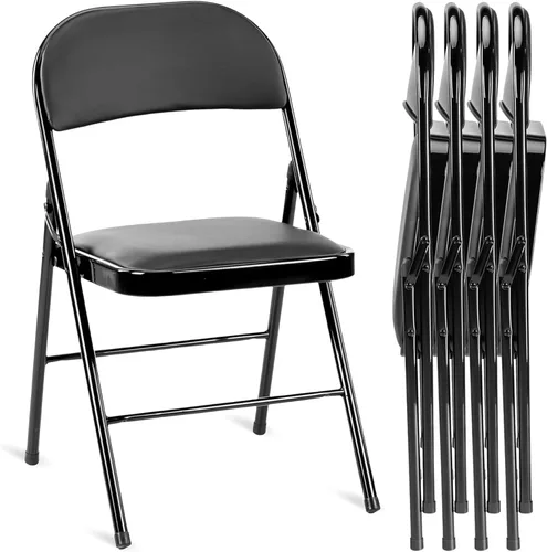 Vista 12 de YSSOA Paquete de 2 sillas plegables con asientos acolchados de vinilo y marco de metal duradero para fiestas en interiores y exteriores, hogar