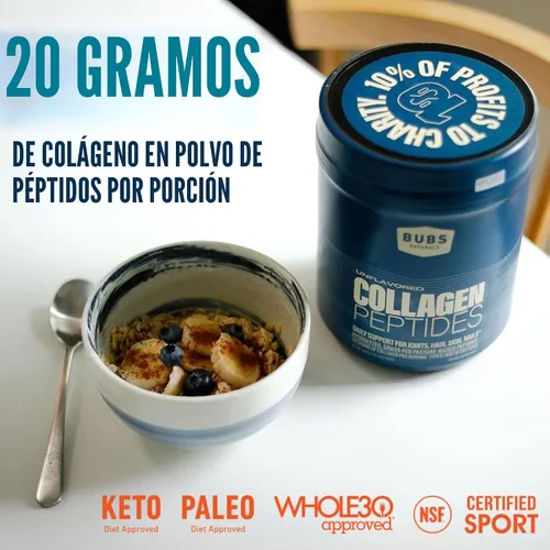 Vista 3 de BUBS Naturals Péptidos de colágeno en polvo, colágeno para mujeres y hombres, péptidos hidrolizados, sin sabor, obtenido de ganado alimentado