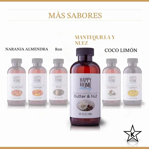 Vista 5 de Happy Home Emulsión de sabor a mantequilla de imitación y nuez para hornear, certificado Kosher, 4 onzas.