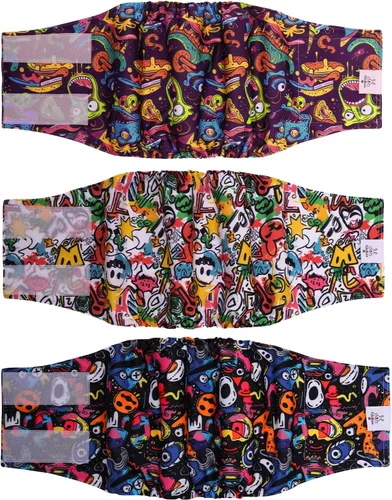 Vista 23 de CuteBone - Pañales lavables para perro macho, banda abdominal, paquete de 3 unidades, color negro, modelo DM54XS