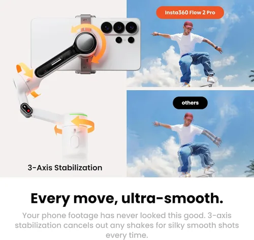 Vista 7 de Insta360 Flow 2 Pro White - Cardán para teléfono con IA primero en la industria con Apple DockKit, seguimiento pionero de 360º Pan Tracking